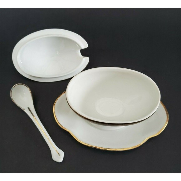 Richard Ginori Palmero Brown China Mustard Pot Tureen with Underplate & Spoon - Picture 8 of 12